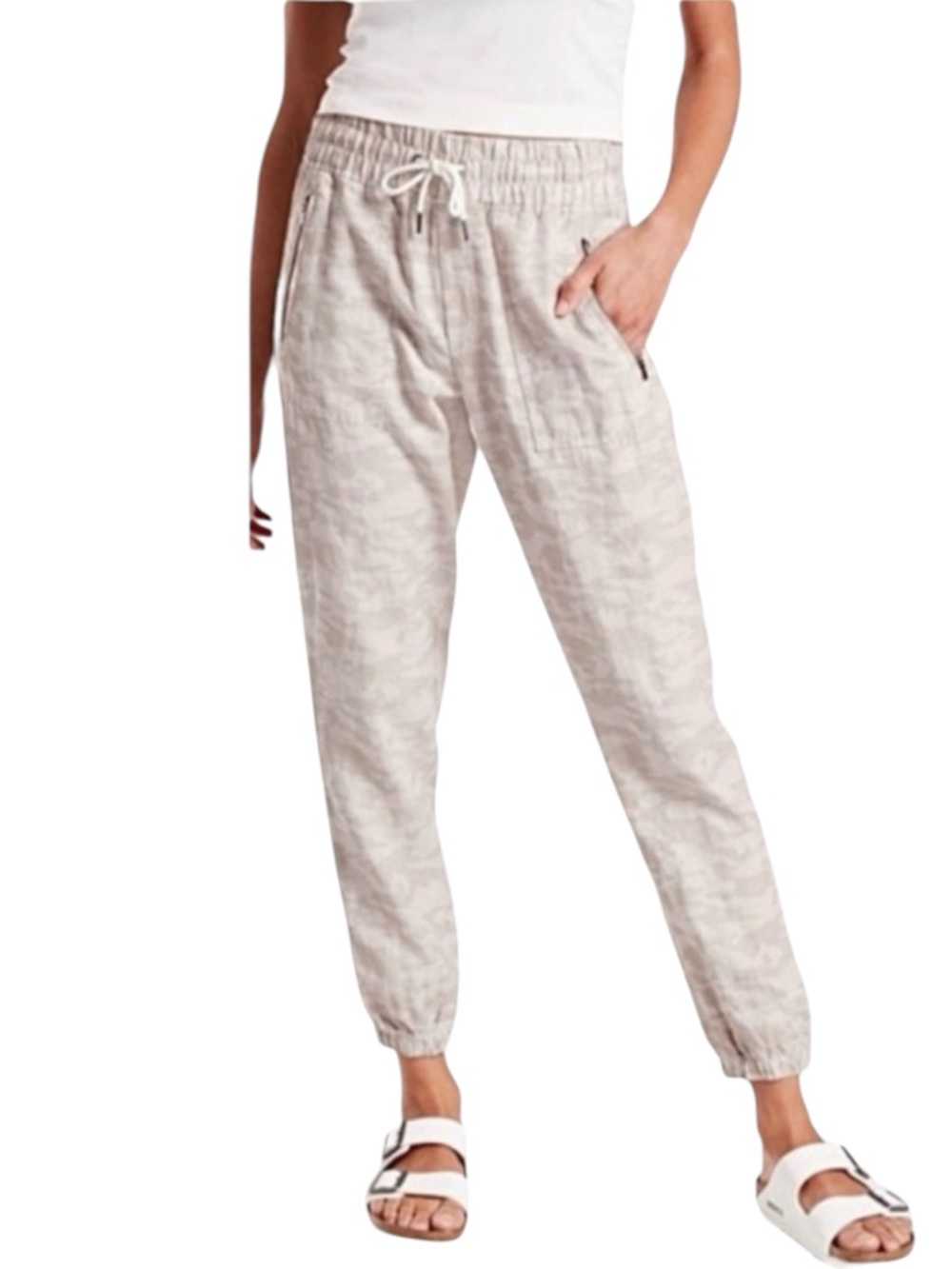 ATHLETA Cabo Tide Linen Joggers in Neutral Camo Size 10T — Quiet Luxury!!!
